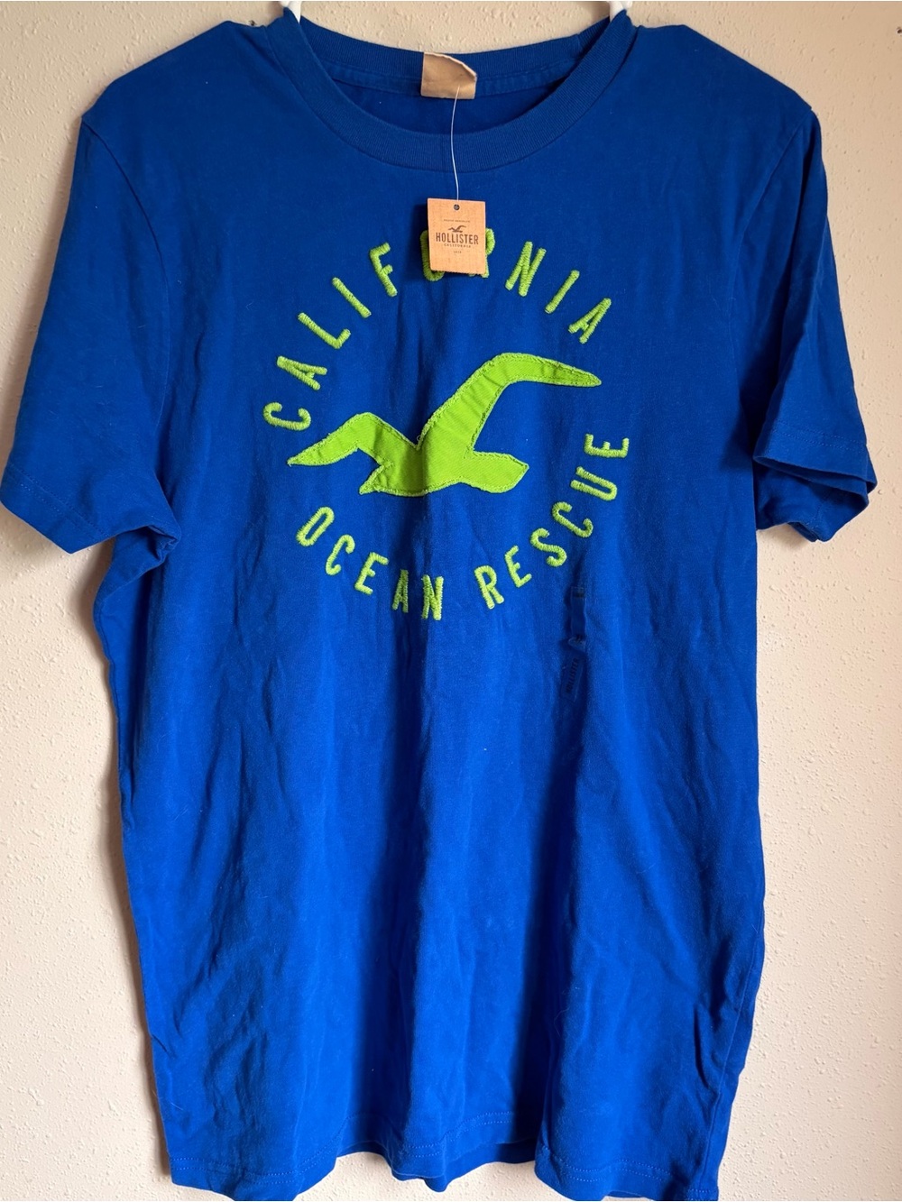Vintage Y2K Hollister California Ocean Rescue Tee - Royal Blue & Neon Green